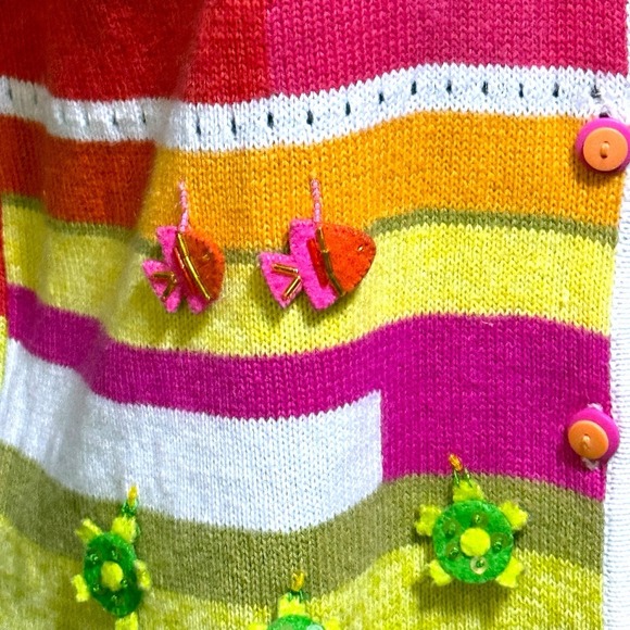 Susan Bristol Flamingo Tropical Embellished Large Short Sleeve Cardigan Top - Picture 9 of 9